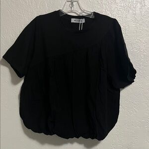R.C. Lady Black Short Sleeve Bubble-Hem Top